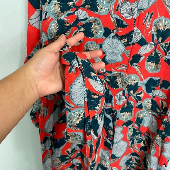 Anthropologie Blank London Red Orange Green Leaf Button Up Shirt Dress Sz S - Picture 5 of 9